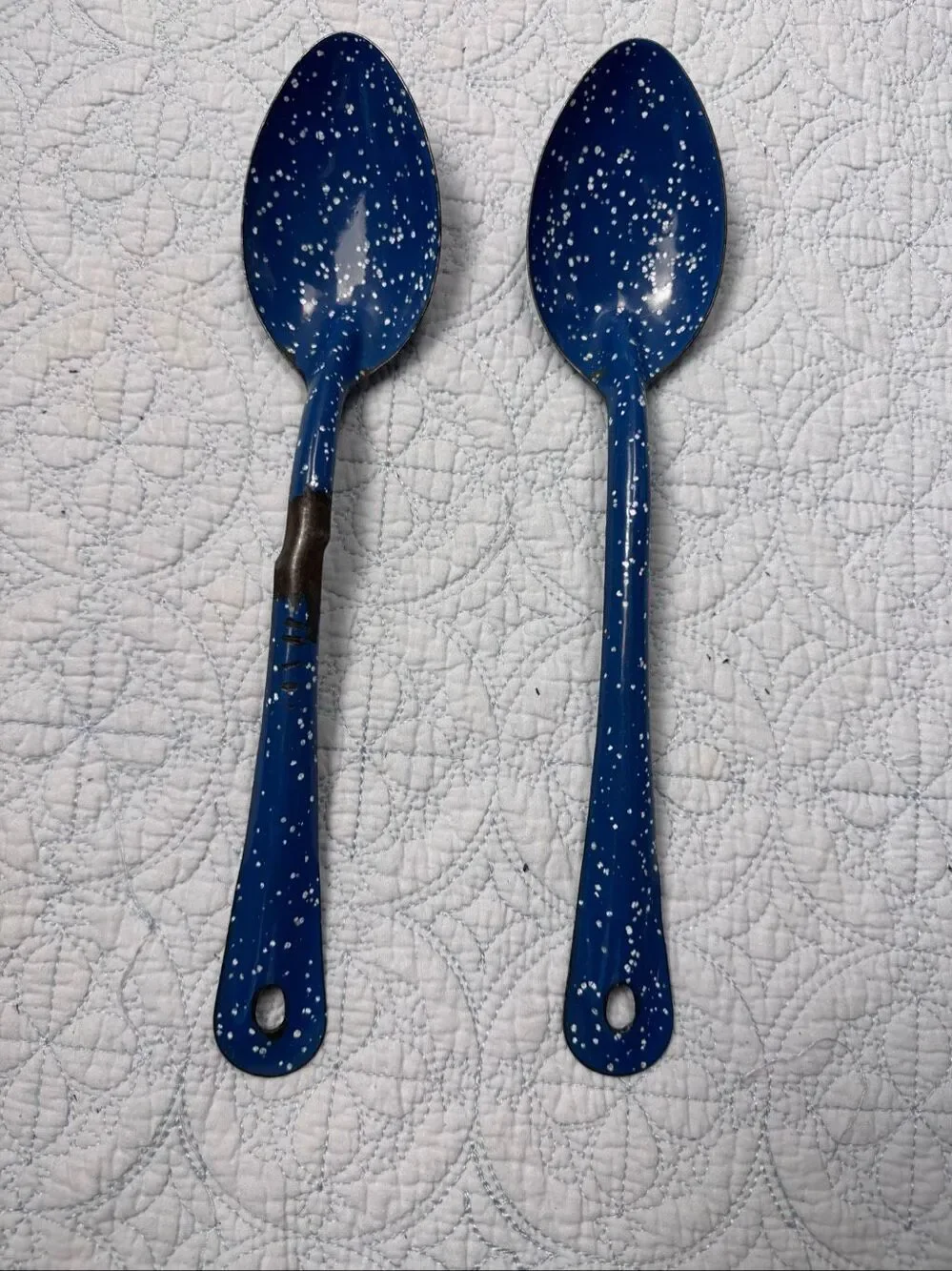 Vintage Blue and White Speckled Enamelware/Graniteware Spoons - Set of 9